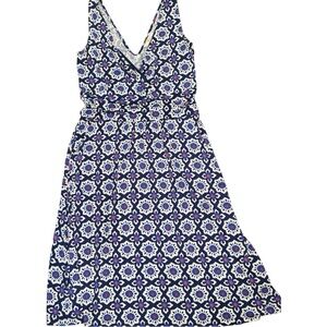 Boden Jersey Effie Geo Mariner Blue Mosaic Stamp Dress  Boho  Size US 4R